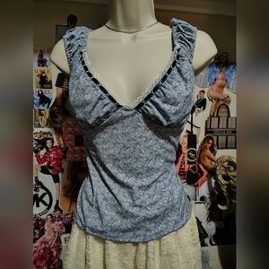 Floral Ribbon Laced Tank Top